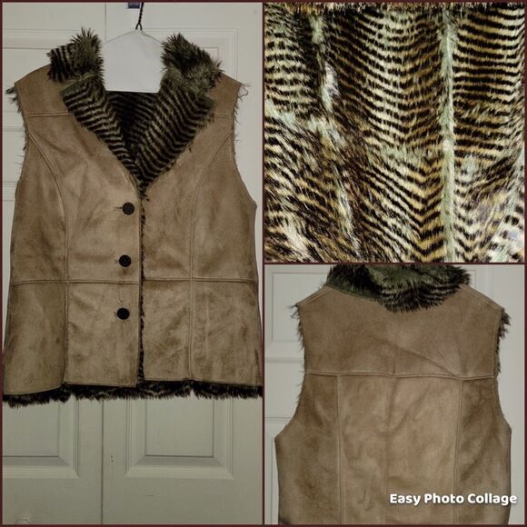 #081 Relativity Tan Suede & Fur Vest Size: Large - Picture 1 of 6